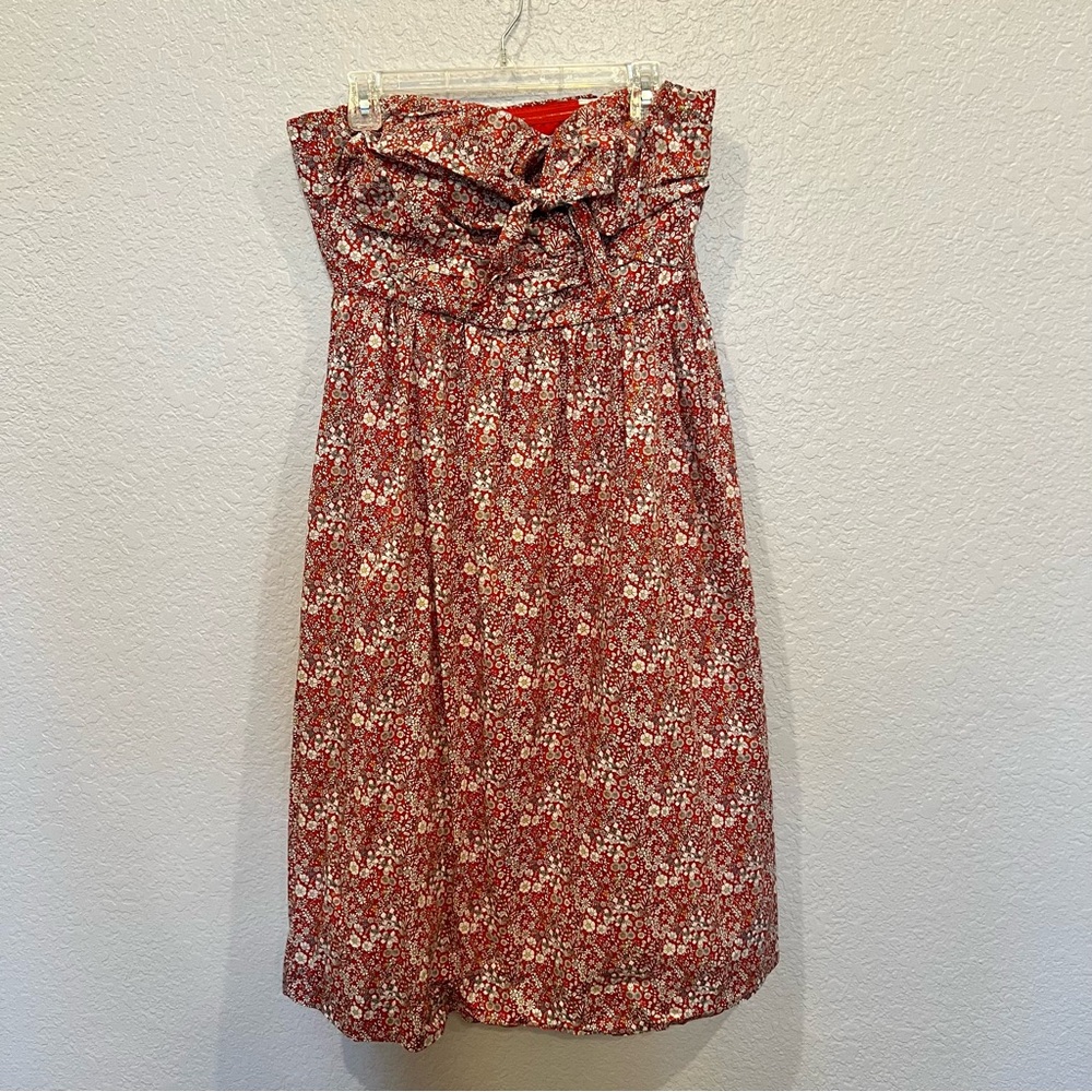 Gorgeous red floral J Crew strapless A-line dress